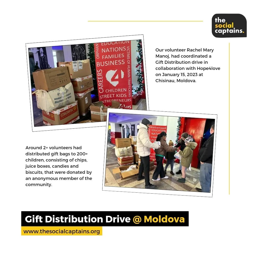 2 volunteers distributed meals to 200 childrens in Moldova