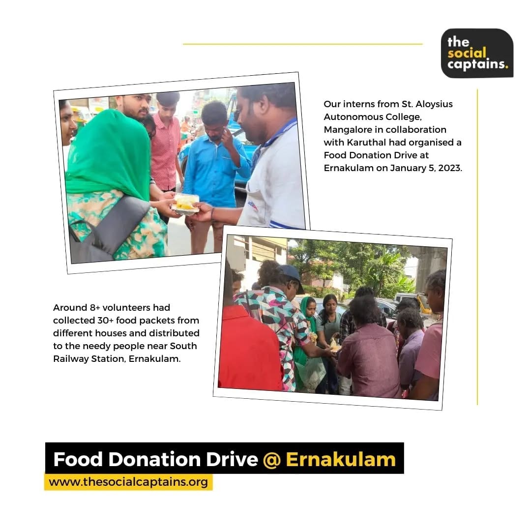 8 volunteers distributed meals to 30 street dwellers in Ernakulam