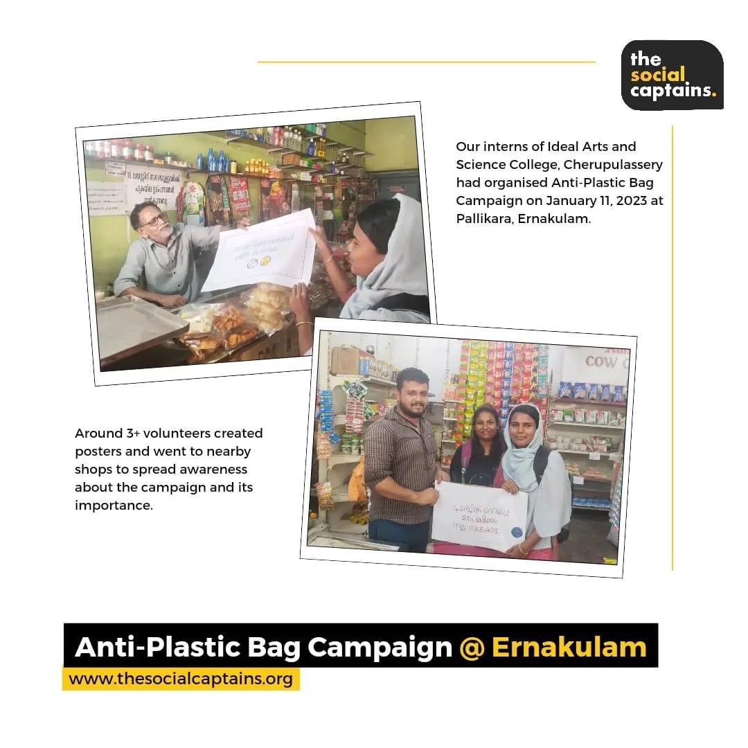 3 volunteers raised awareness on plastic among 50 shopkeepers in Ernakulam