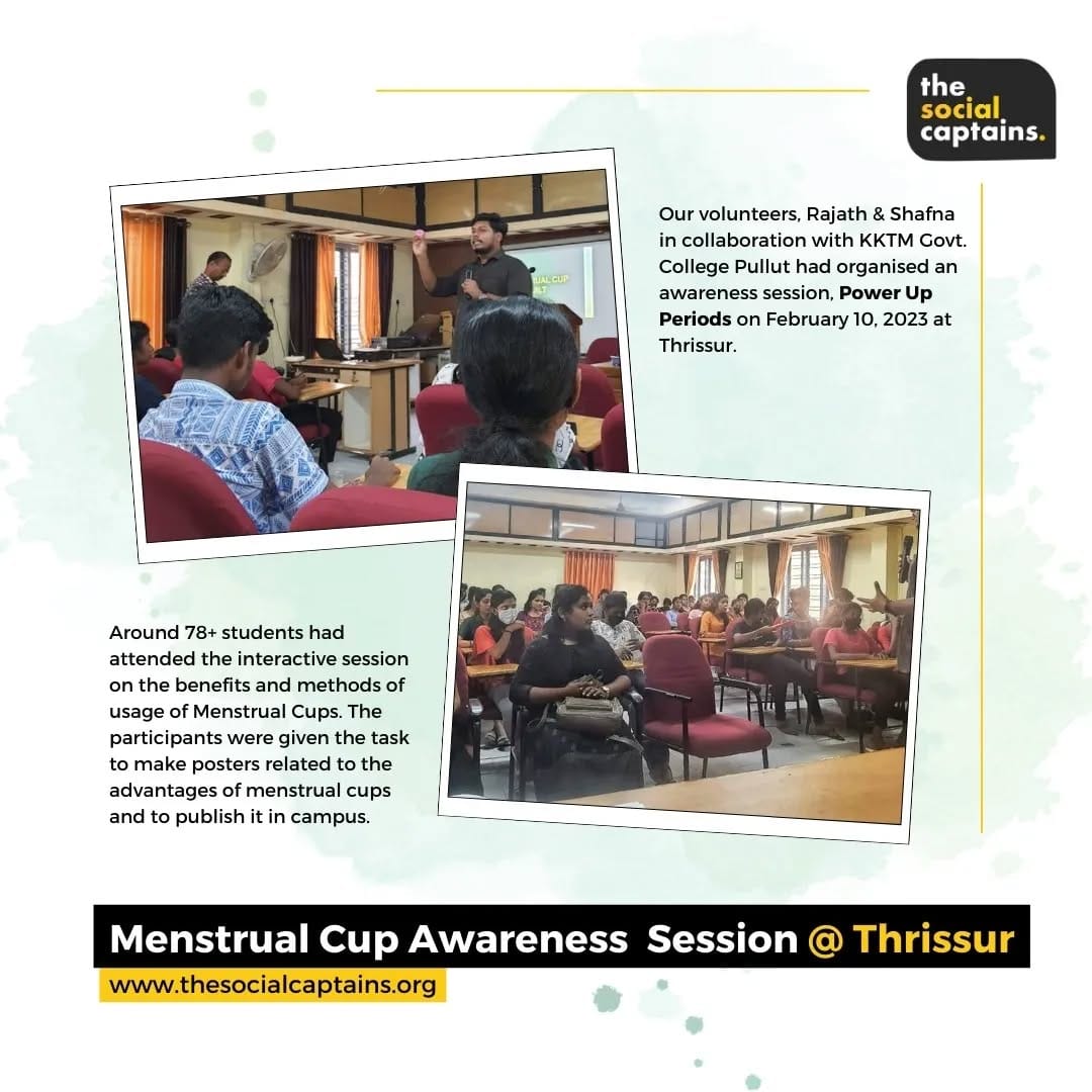2 volunteers raised awareness on menstrual cup among 78 college students in Thrissur