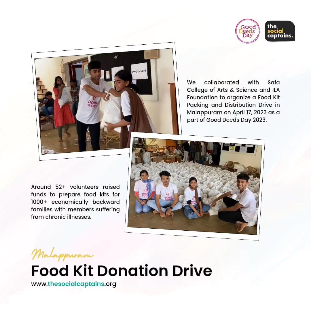 52 volunteers distributed food kits to 1000 underpreveliged families in Malappuram.