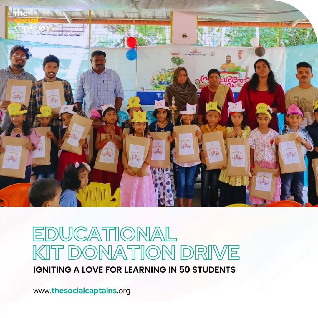 15 volunteers distributed educational kits to 50 school students in Trivandrum