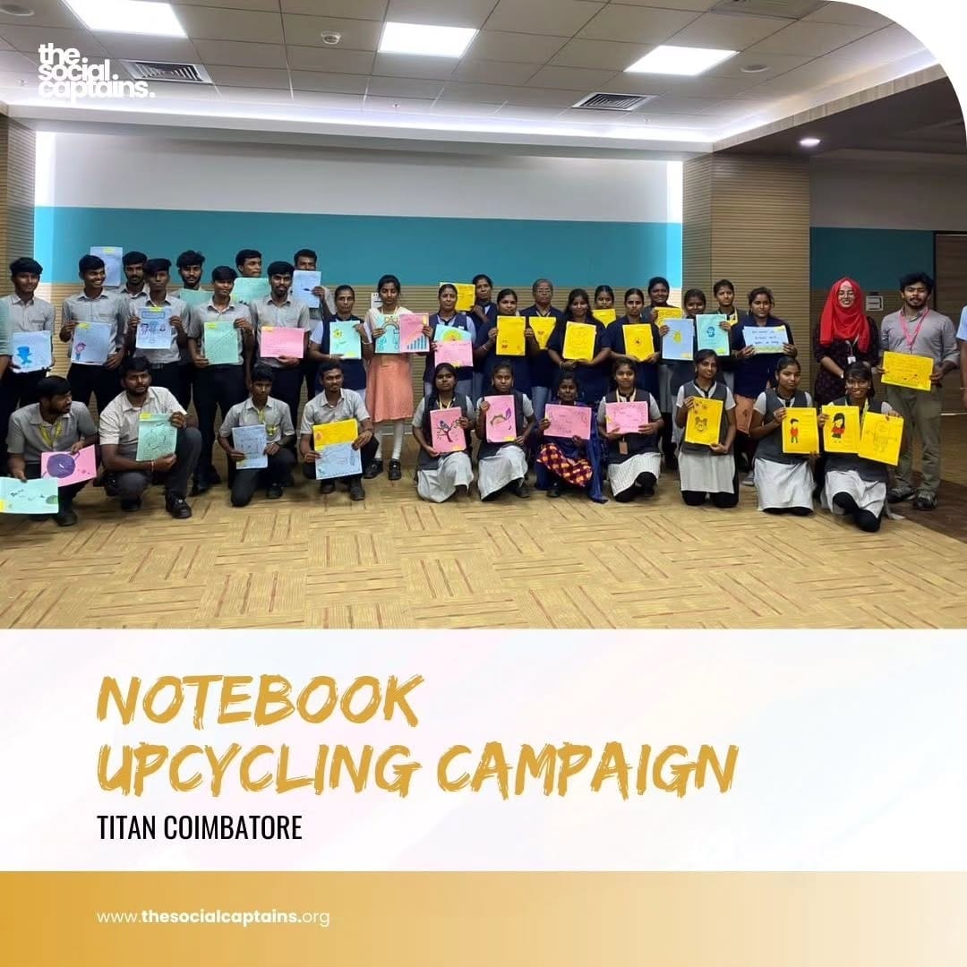 42 volunteers created upcycled notebooks to be distributed to 56 school students in Coimbatore