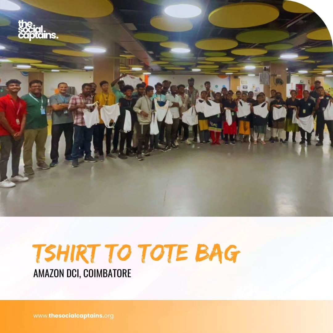 35 volunteers created upcycled tote-bags to be distributed to 35 tribal families in Wayanad