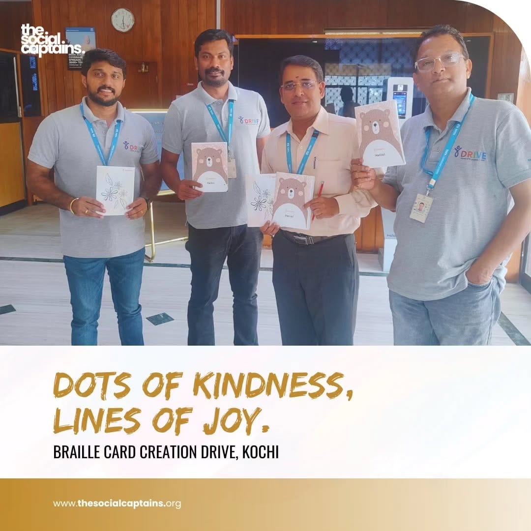 30 volunteers created Braille cards to be distributed to 40 visually challenged students in Ernakulam.