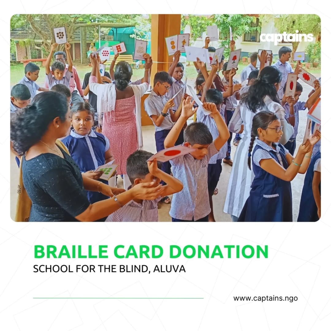 2 volunteers distributed Braille cards to 51 visually challenged school students in Ernakulam.