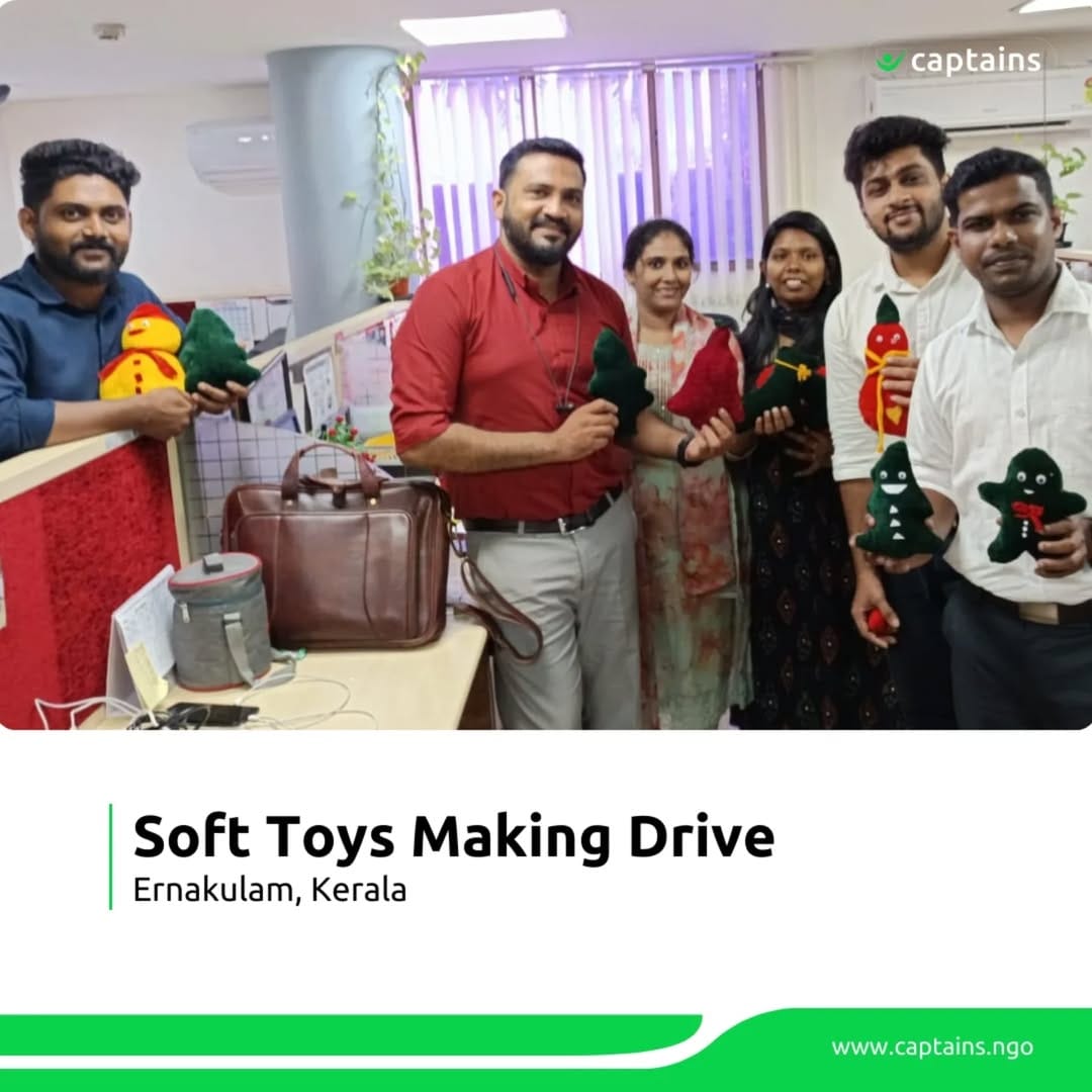 16 employees of HDFC Ergo created 16 soft-toys to distribute to differently-abled  students in Ernakulam.