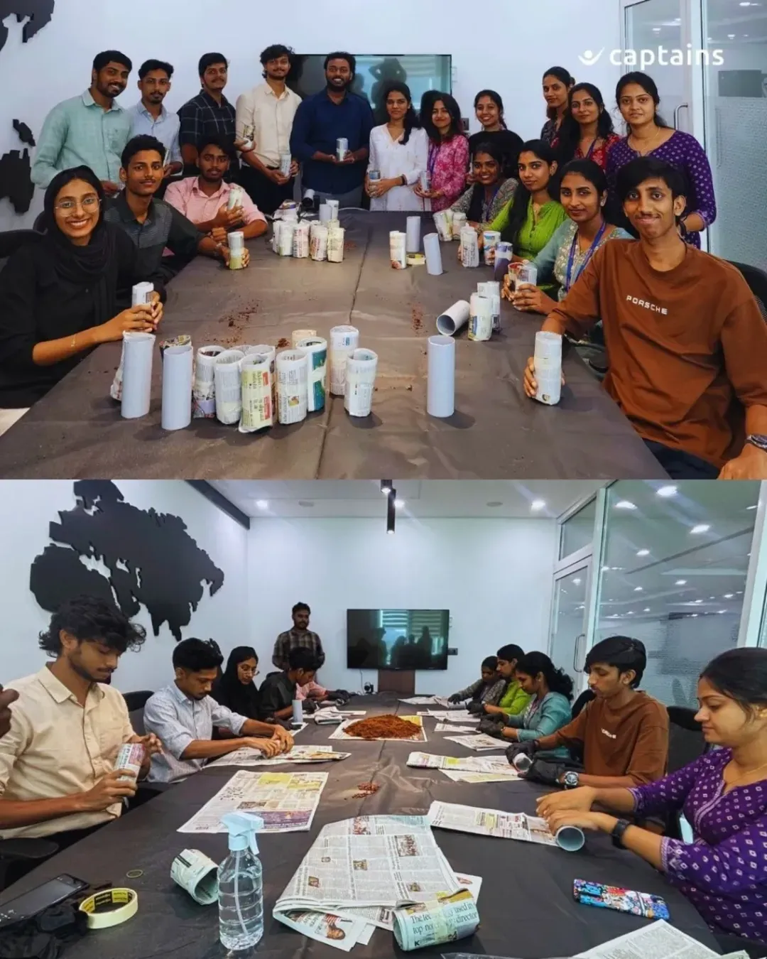 18 Buchprufer employees created 52 recycled newspaper seedling pots to support environmental responsibility among school students in Kozhikode.