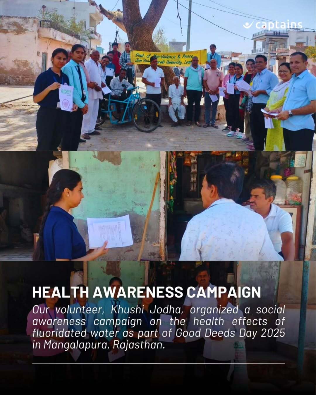 11 volunteers created awareness on health impacts of fluoridated water and distributed booklets to support healthier rural communities at Mangalpura Village, Rajasthan, led by Khushi Jodha.