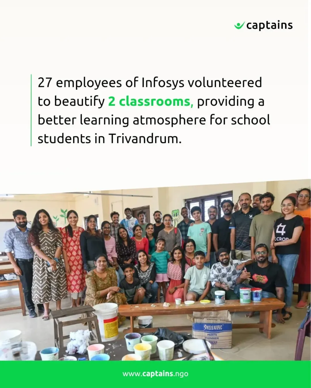 27 volunteers utilised their skills to foster a better learning environment for students collaboration with Infosys and Goodera at Govt. LP School, Alamoodu, Trivandrum.