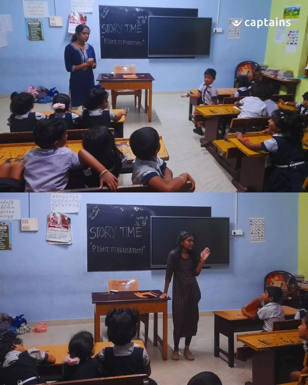 2 volunteers created awareness on school love, education and child safety through puppet-led storytelling and drawing for 25 kindergarten students at SN Central School, Kayamkulam, Alappuzha.