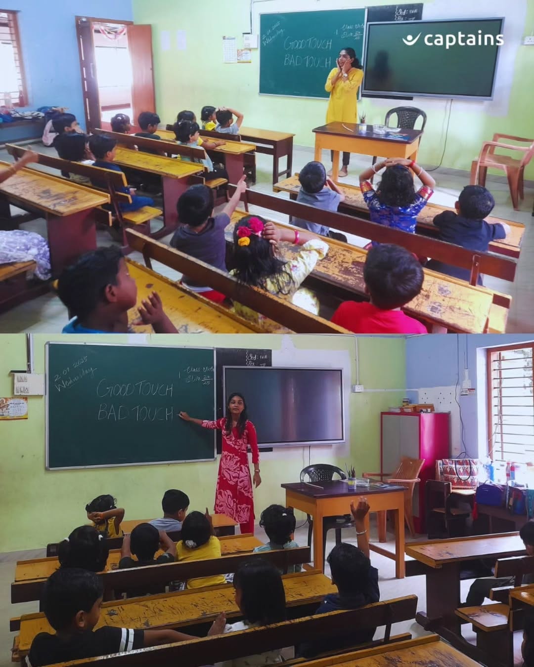2 volunteers created child-safety awareness through touch-boundary learning for 24 kindergarten students at SN Central School, Kayamkulam, Alappuzha.