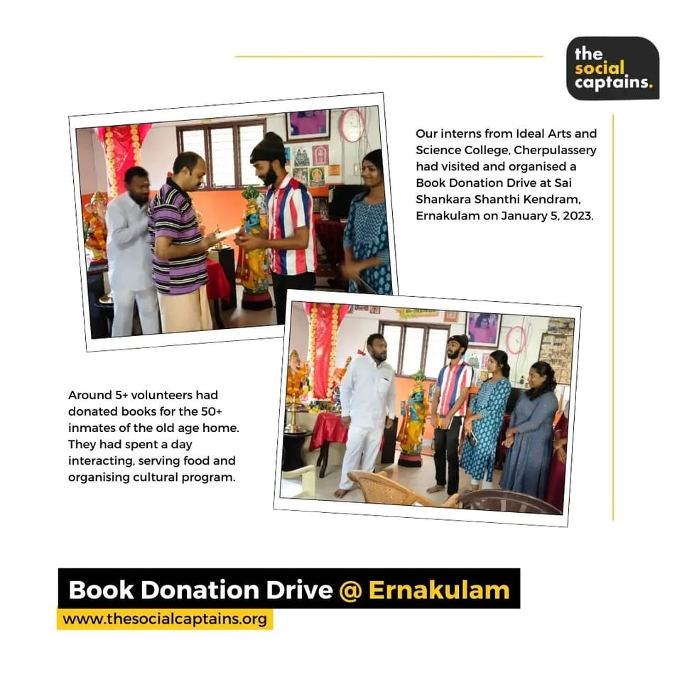 5 volunteers distributed books to 50 inmates of oldage home in Ernakulam