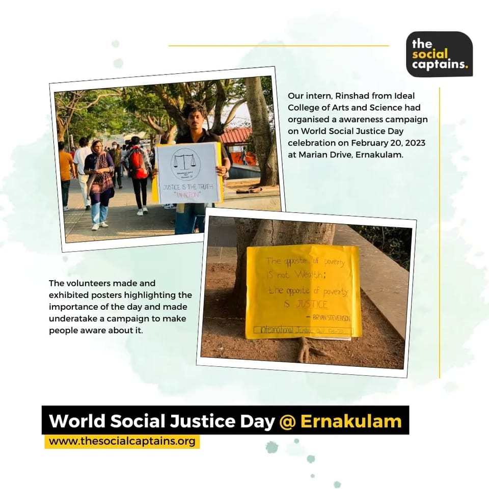 One volunteers raised awareness on social justice among 25 pedestrians in Ernakulam