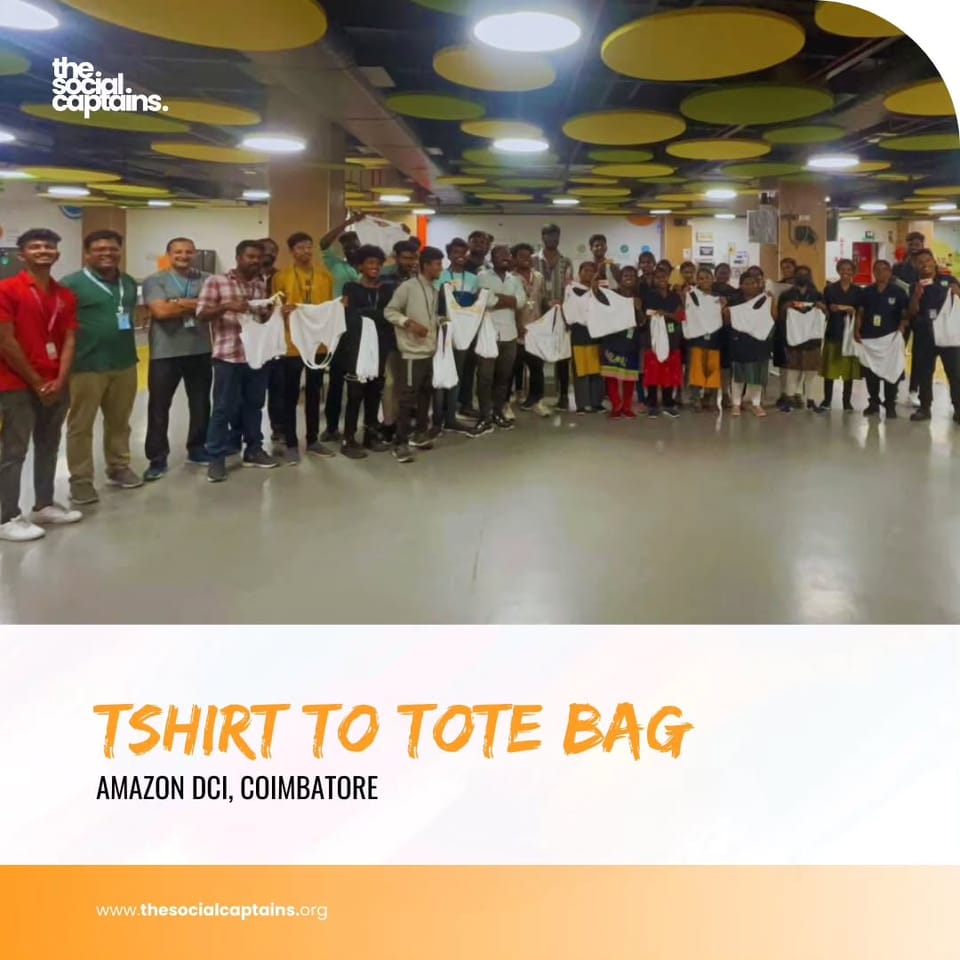 35 volunteers created upcycled tote-bags to be distributed to 35 tribal families in Wayanad