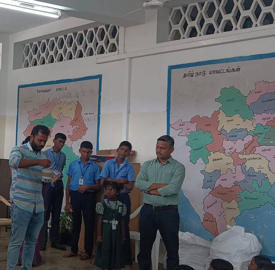 2 volunteers distributed gardening kit to 37 school students in Coimbatore.