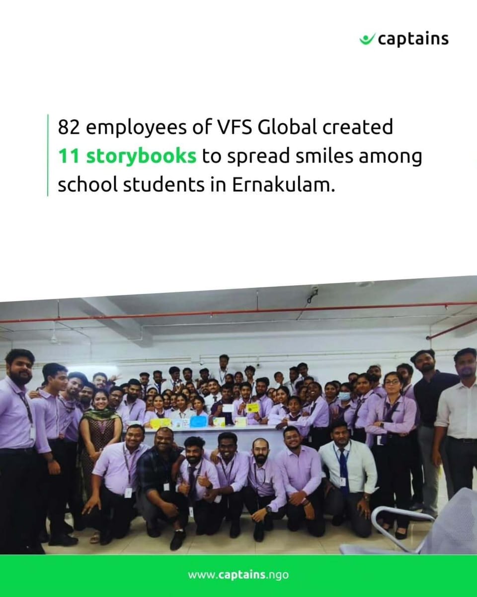 82 volunteers created 11 unique storybooks in collaboration with VFS Global to support reading and learning for school students in Ernakulam.