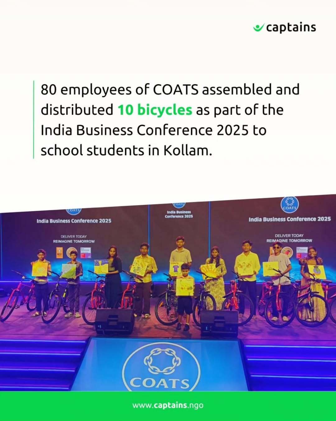 80 COATS employees engaged in assembling and donating 10 bicycles to support school students from Perinad Grama Panchayat, Kollam, in collaboration with Team Activators.