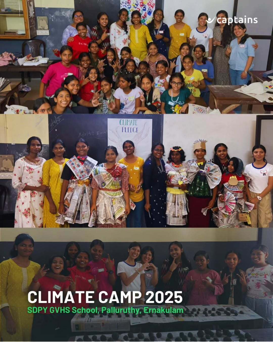 7 volunteers facilitated climate awareness and creative sustainability activities for 21 students in collaboration with Olimalar Foundation at Ernakulam.