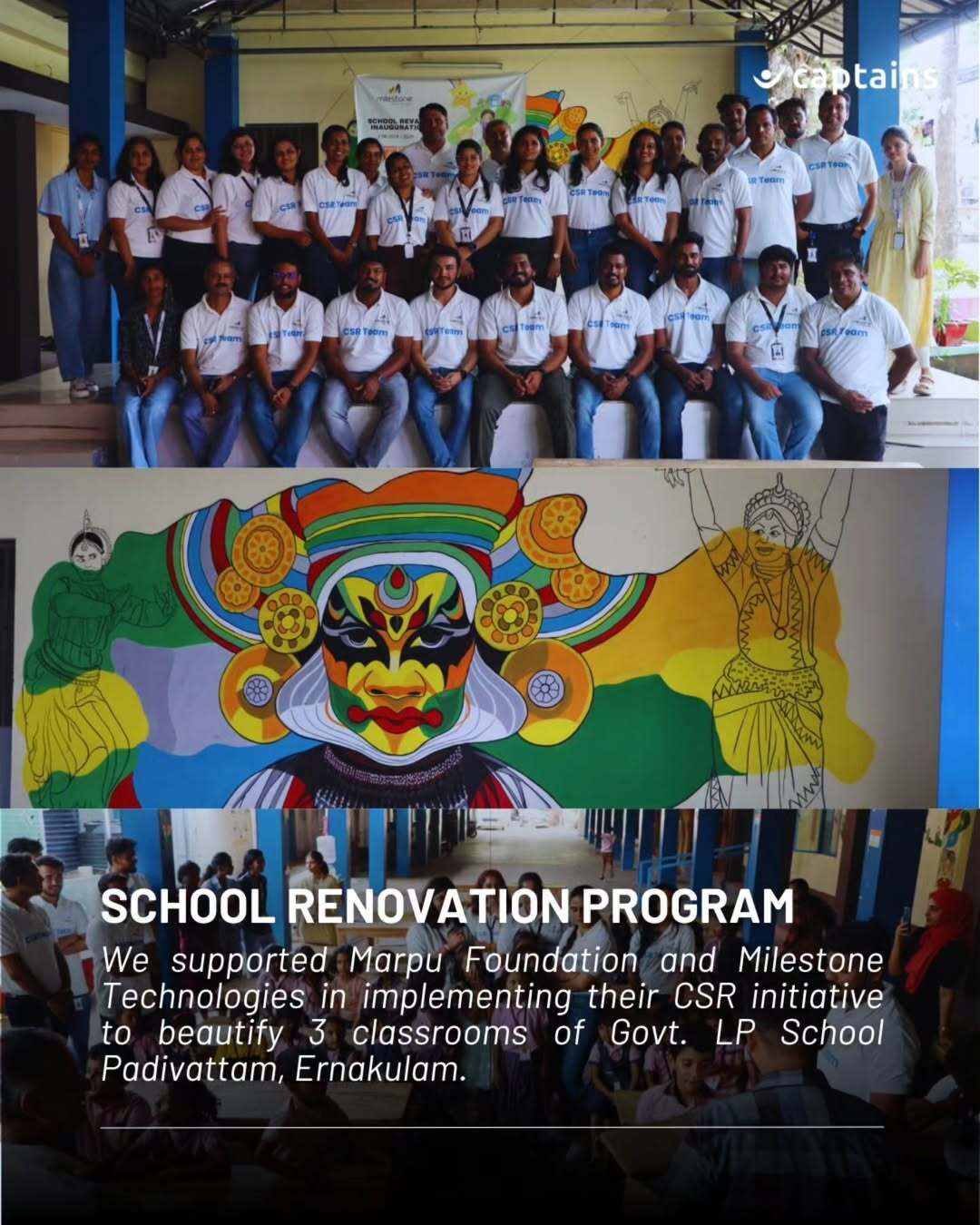 35 volunteers renovated school walls and painted murals to support an improved learning environment for 83 students at Govt. LP School Padivattam, Ernakulam, in collaboration led by Marpu Foundation and Milestone Technologies.