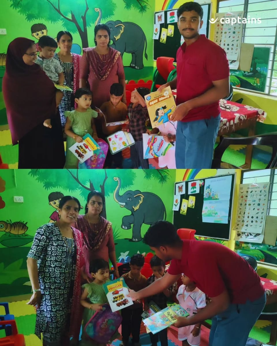 1 volunteer donated 10 educational books to support early learning for 10 Anganwadi children at Kozhikode, led by Mohammed Nihal C.