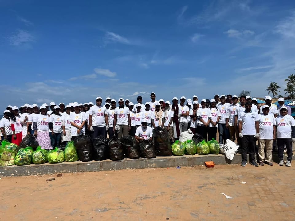 65 volunteers responsibly collected and disposed 150 kg of coastal waste at Shankumugham Beach in collaboration with My Bharat TVM, Volunteer for India and Good Deeds Day.